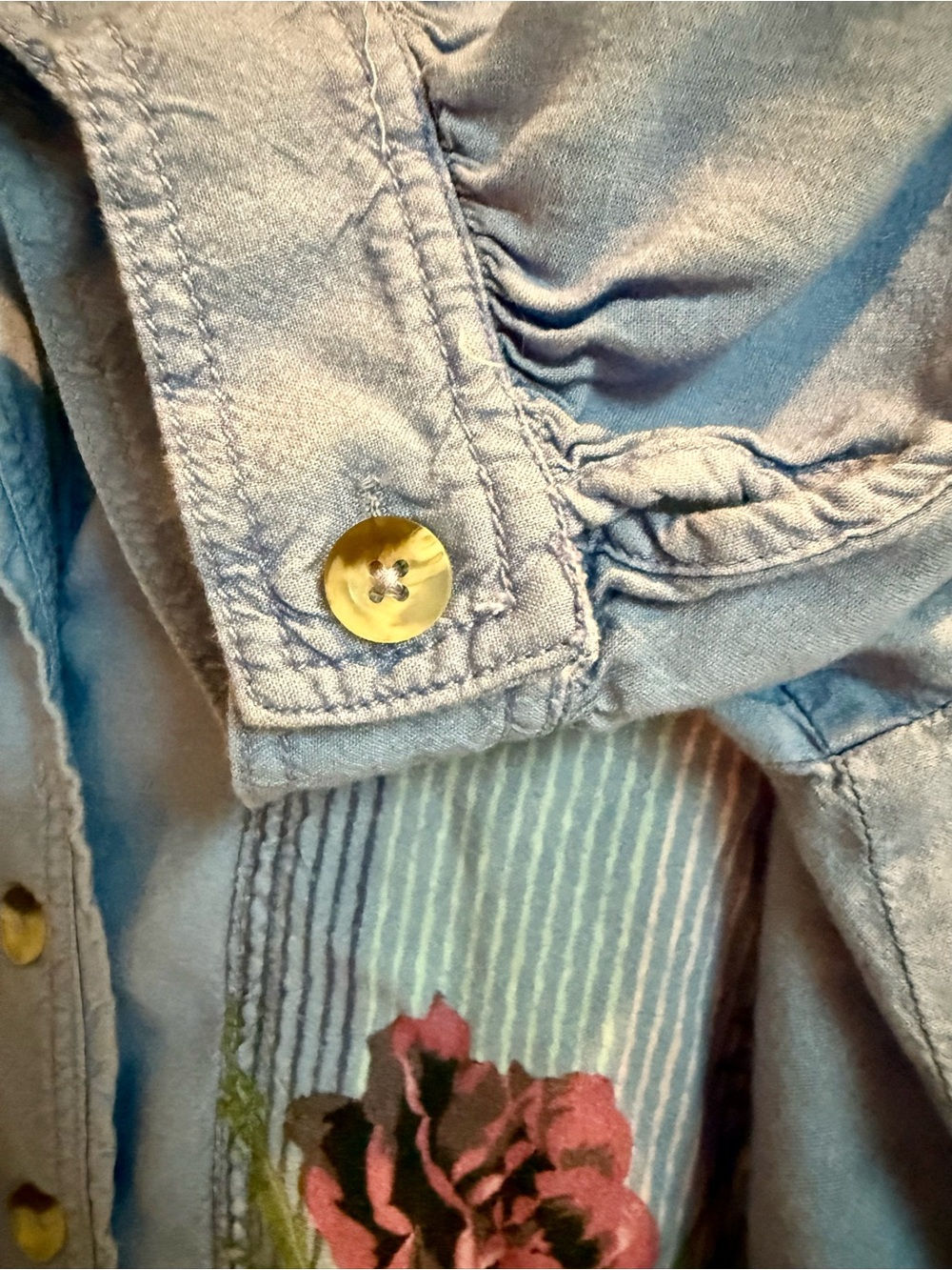 Free People We The Free Big Blooms Shirt, Large, Blue Combo - Picture 8 of 16